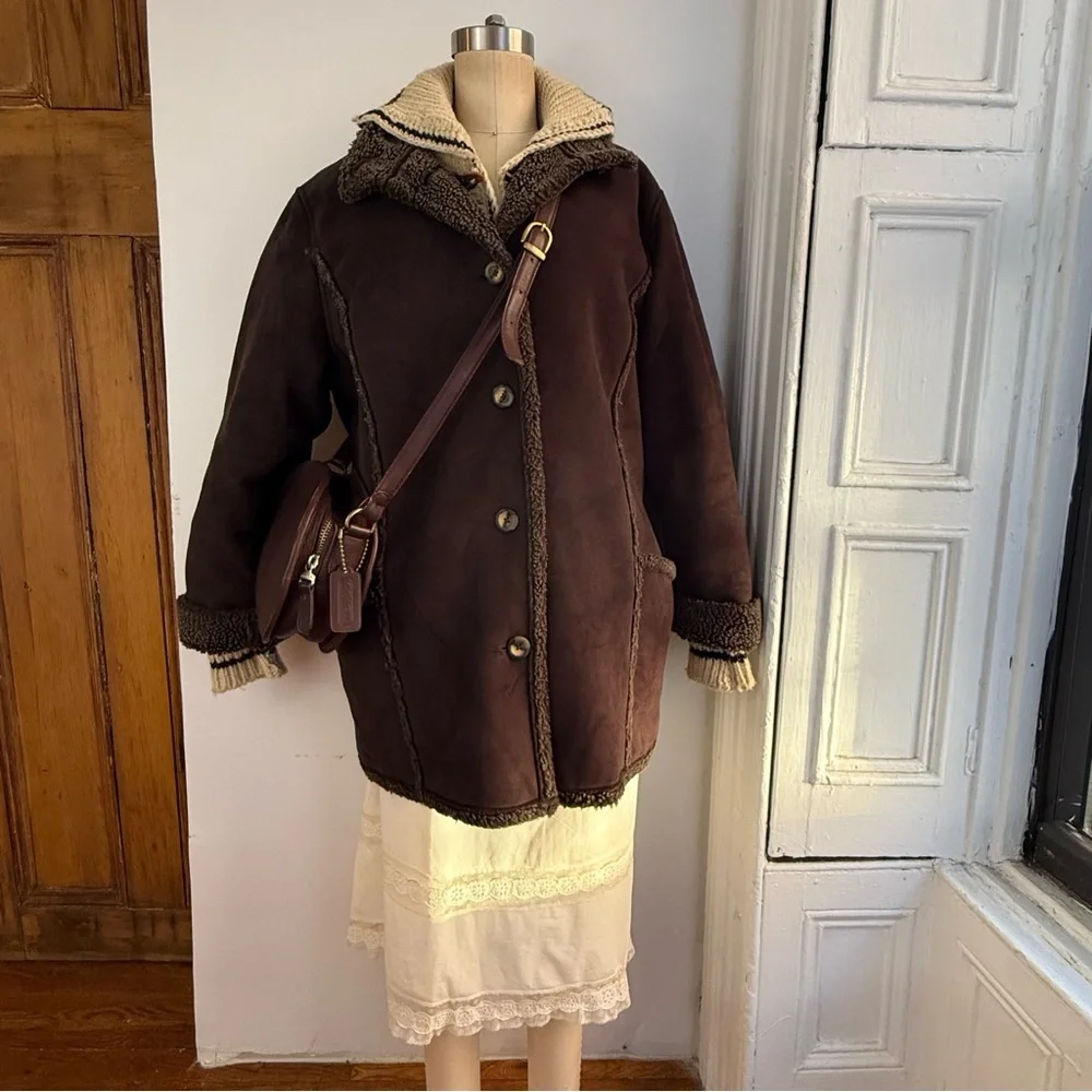 L. L. Bean Brown sherpa faux fur suede coat - Picture 8 of 11
